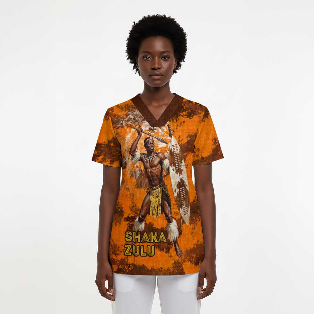 Shaka Zulu Scrub Top Warrior Fiery Roaring Lion - Never Retreat Never Surrender African Strength and Courage - Wonder Print Shop