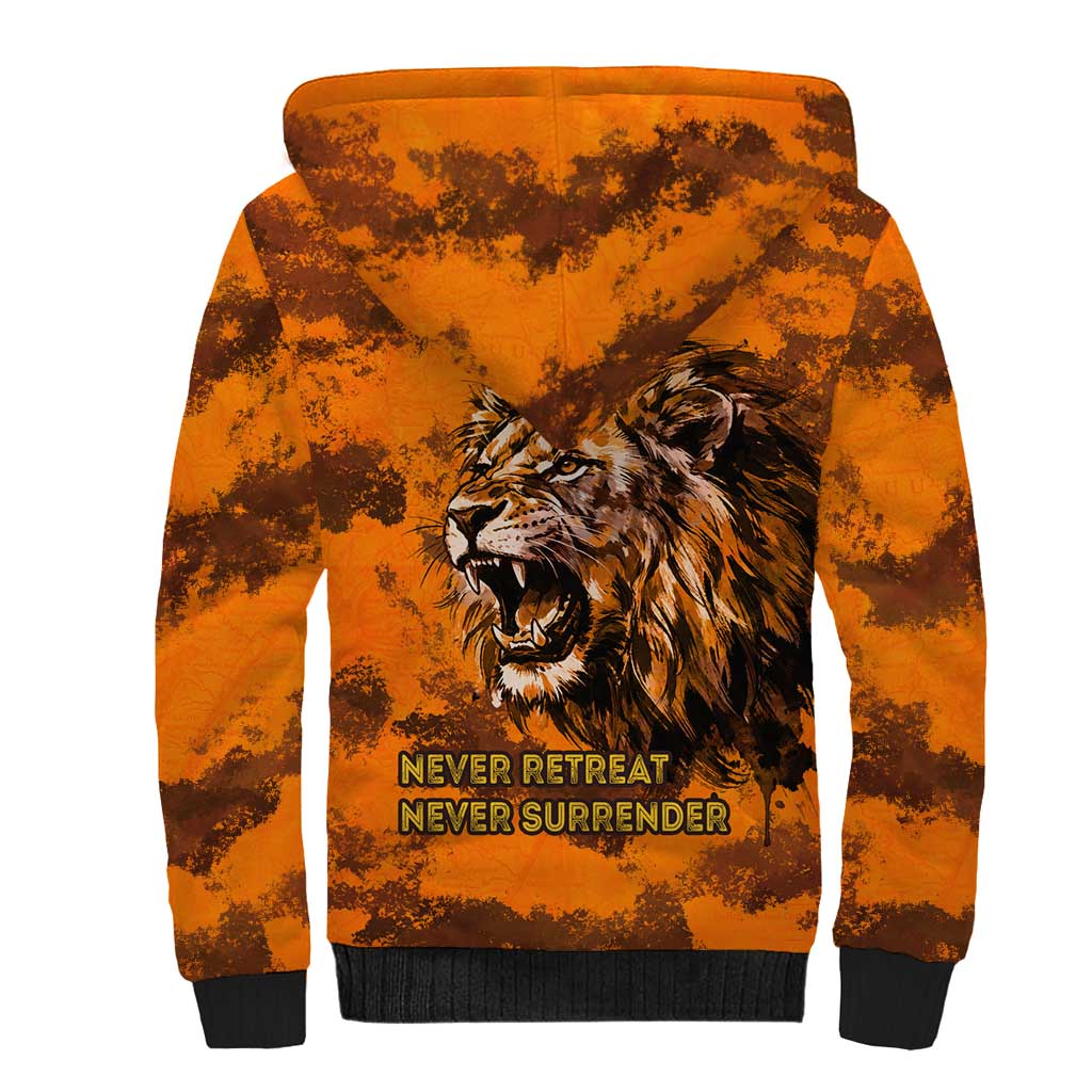 Shaka Zulu Sherpa Hoodie Warrior Fiery Roaring Lion - Never Retreat Never Surrender African Strength and Courage - Wonder Print Shop