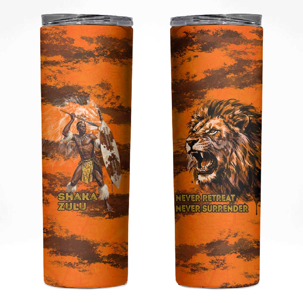 Shaka Zulu Skinny Tumbler Warrior Fiery Roaring Lion - Never Retreat Never Surrender African Strength and Courage - Wonder Print Shop