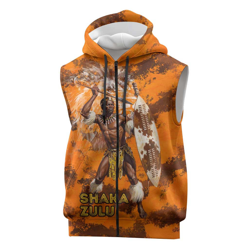 Shaka Zulu Sleeveless Zip Hoodie Warrior Fiery Roaring Lion - Never Retreat Never Surrender African Strength and Courage - Wonder Print Shop