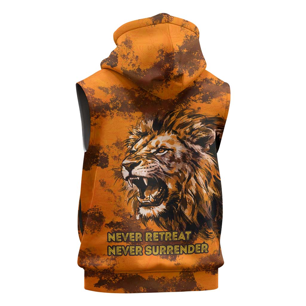 Shaka Zulu Sleeveless Zip Hoodie Warrior Fiery Roaring Lion - Never Retreat Never Surrender African Strength and Courage - Wonder Print Shop