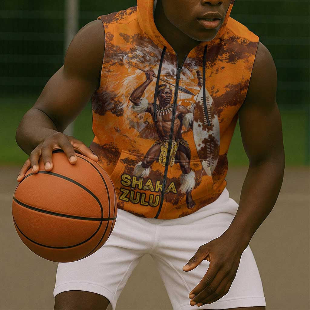 Shaka Zulu Sleeveless Zip Hoodie Warrior Fiery Roaring Lion - Never Retreat Never Surrender African Strength and Courage - Wonder Print Shop