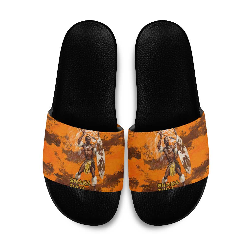 Shaka Zulu Slide Sandals Warrior Fiery Roaring Lion - Never Retreat Never Surrender African Strength and Courage - Wonder Print Shop