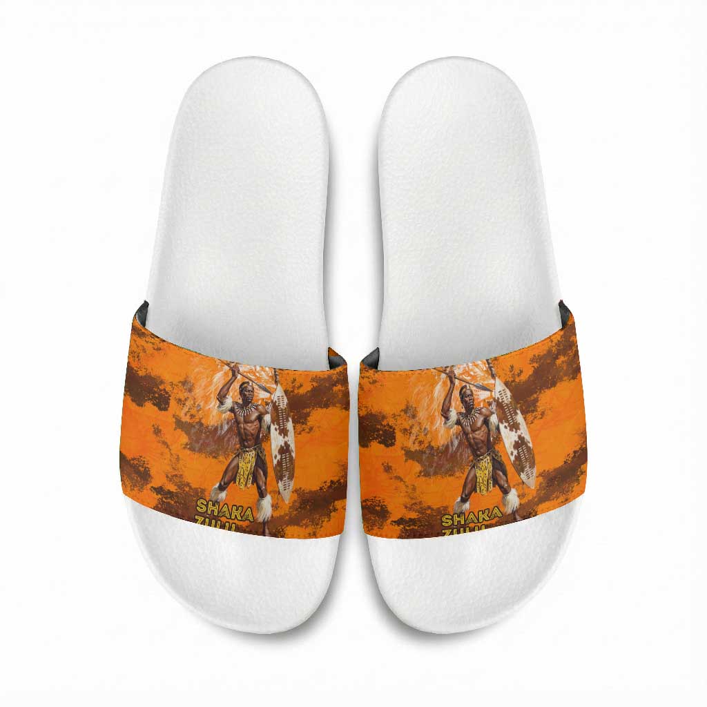 Shaka Zulu Slide Sandals Warrior Fiery Roaring Lion - Never Retreat Never Surrender African Strength and Courage - Wonder Print Shop
