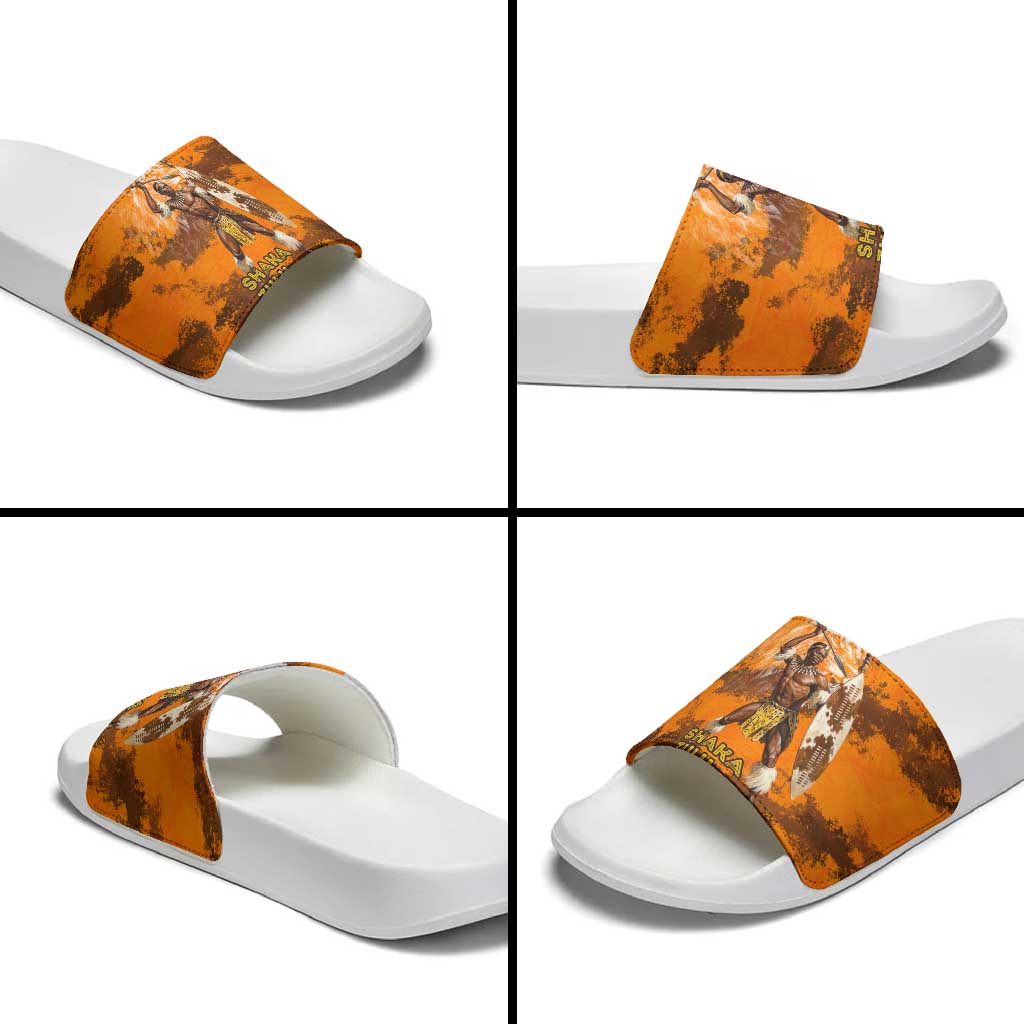 Shaka Zulu Slide Sandals Warrior Fiery Roaring Lion - Never Retreat Never Surrender African Strength and Courage - Wonder Print Shop