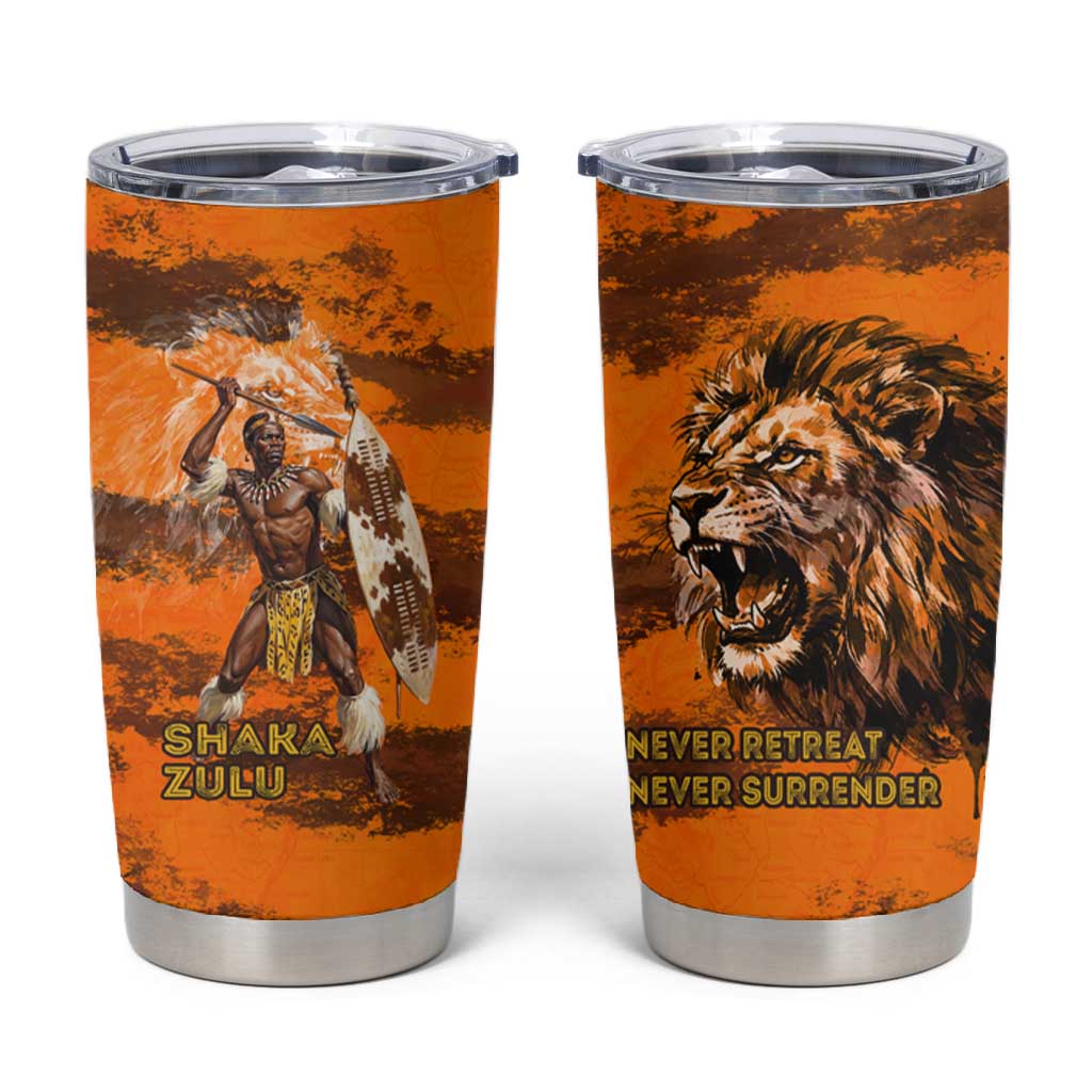 Shaka Zulu Tumbler Cup Warrior Fiery Roaring Lion - Never Retreat Never Surrender African Strength and Courage - Wonder Print Shop