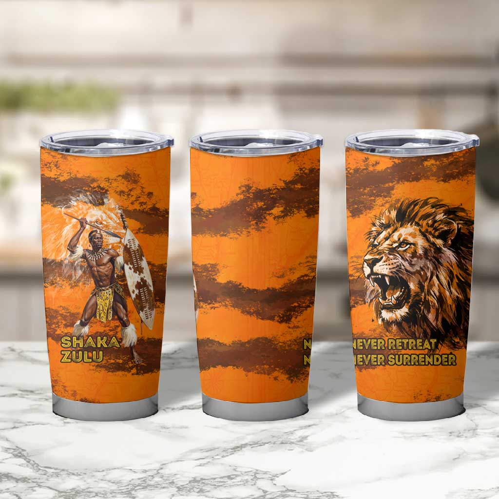 Shaka Zulu Tumbler Cup Warrior Fiery Roaring Lion - Never Retreat Never Surrender African Strength and Courage - Wonder Print Shop