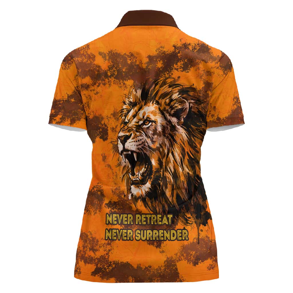 Shaka Zulu Women Polo Shirt Warrior Fiery Roaring Lion - Never Retreat Never Surrender African Strength and Courage - Wonder Print Shop