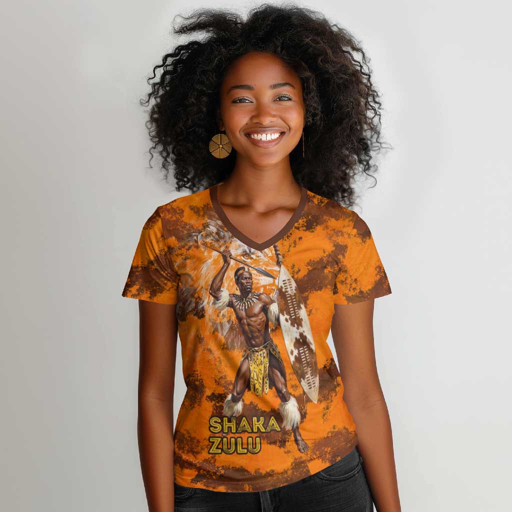 Shaka Zulu Women V-Neck T-Shirt Warrior Fiery Roaring Lion - Never Retreat Never Surrender African Strength and Courage - Wonder Print Shop