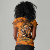 Shaka Zulu Women V-Neck T-Shirt Warrior Fiery Roaring Lion - Never Retreat Never Surrender African Strength and Courage - Wonder Print Shop
