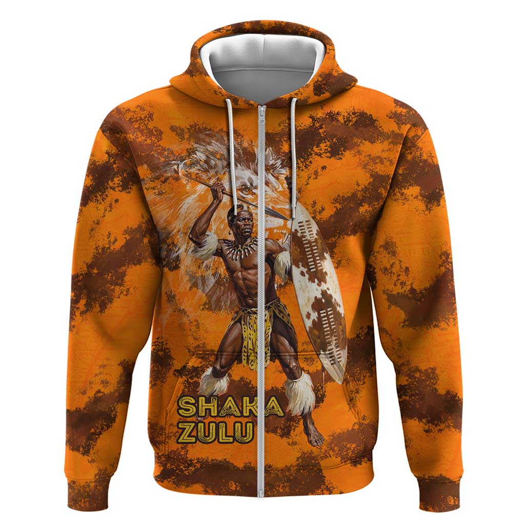 Shaka Zulu Zip Hoodie Warrior Fiery Roaring Lion - Never Retreat Never Surrender African Strength and Courage - Wonder Print Shop