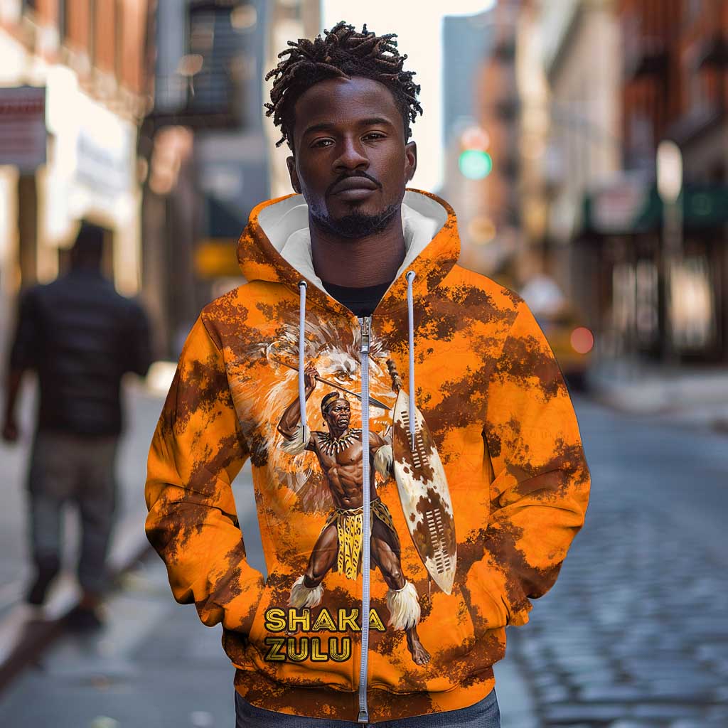 Shaka Zulu Zip Hoodie Warrior Fiery Roaring Lion - Never Retreat Never Surrender African Strength and Courage - Wonder Print Shop