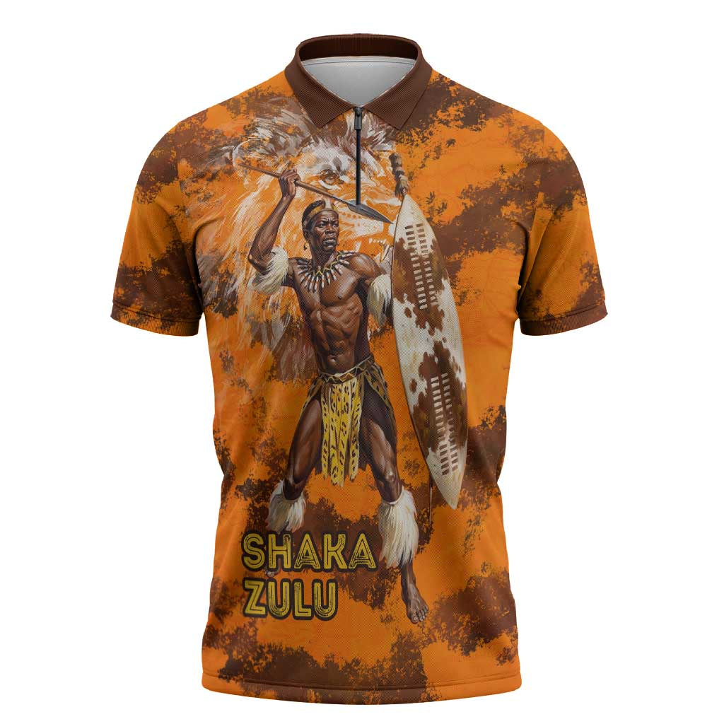Shaka Zulu Zipper Polo Shirt Warrior Fiery Roaring Lion - Never Retreat Never Surrender African Strength and Courage - Wonder Print Shop