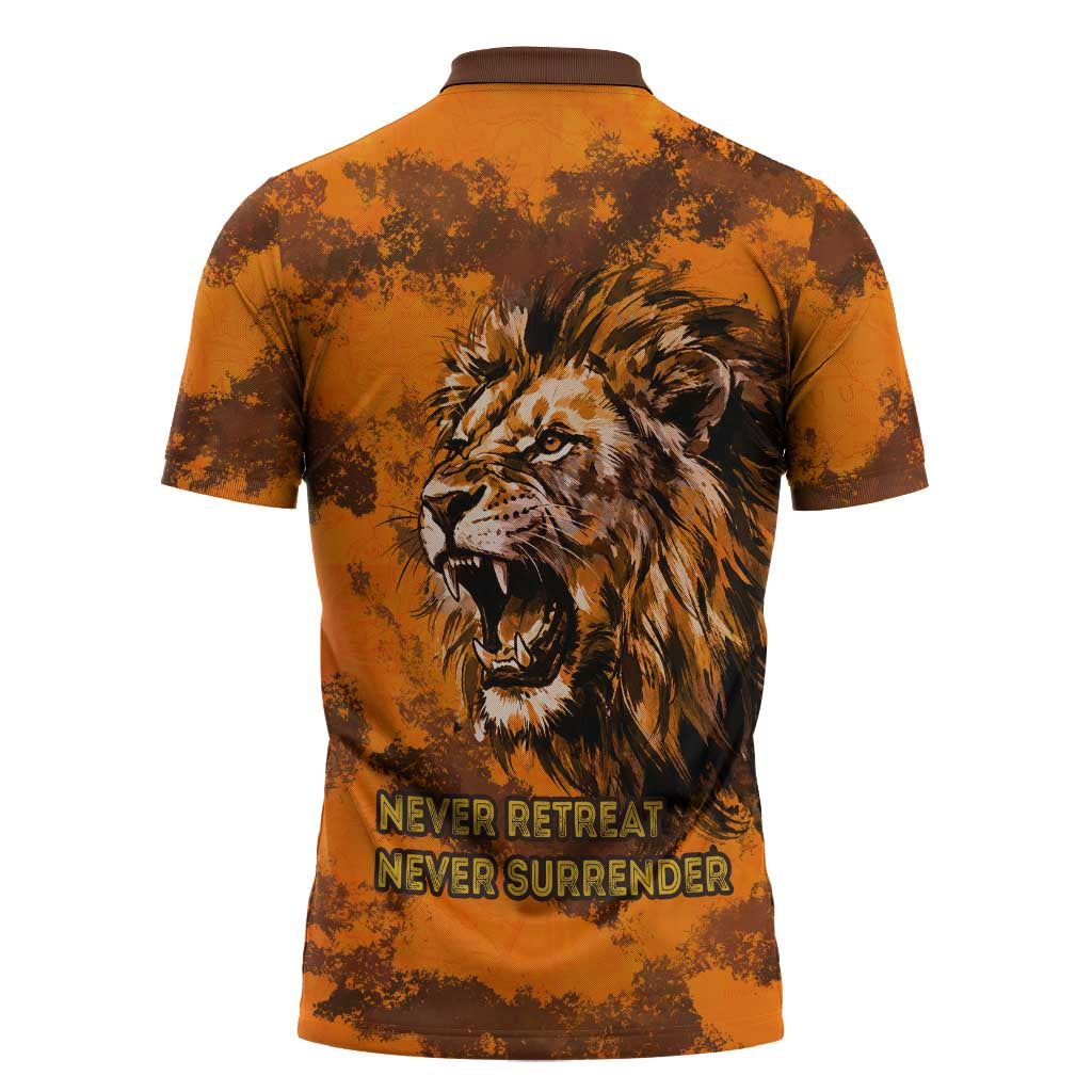 Shaka Zulu Zipper Polo Shirt Warrior Fiery Roaring Lion - Never Retreat Never Surrender African Strength and Courage - Wonder Print Shop
