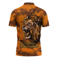 Shaka Zulu Zipper Polo Shirt Warrior Fiery Roaring Lion - Never Retreat Never Surrender African Strength and Courage - Wonder Print Shop