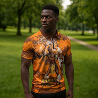 Shaka Zulu Zipper Polo Shirt Warrior Fiery Roaring Lion - Never Retreat Never Surrender African Strength and Courage - Wonder Print Shop