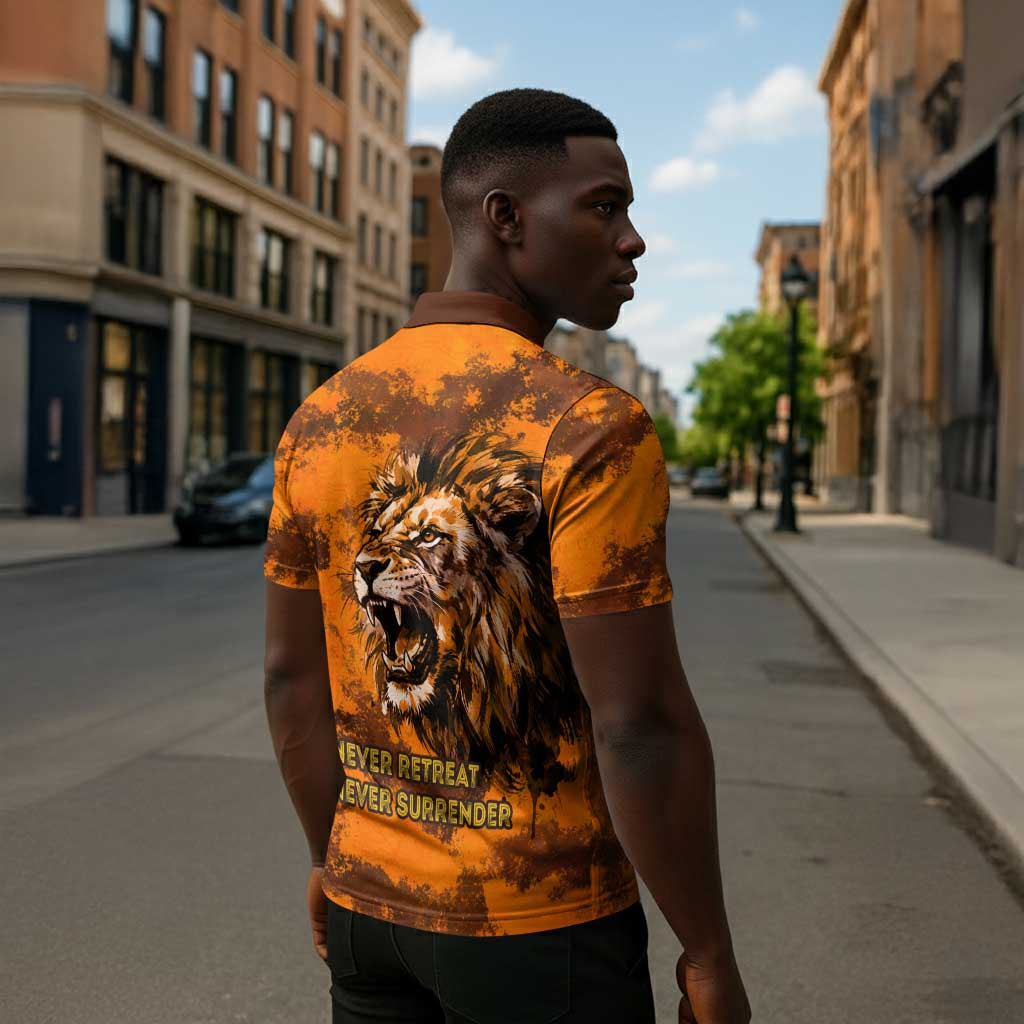 Shaka Zulu Zipper Polo Shirt Warrior Fiery Roaring Lion - Never Retreat Never Surrender African Strength and Courage - Wonder Print Shop