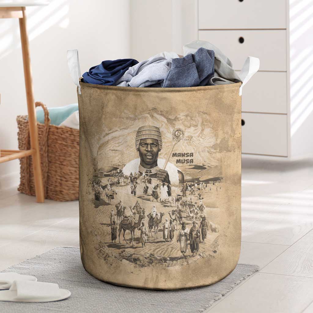 Mansa Musa Laundry Basket Sepia Map Historic Pilgrimage Empire Expedition 1324 African Royalty Legacy - Wonder Print Shop