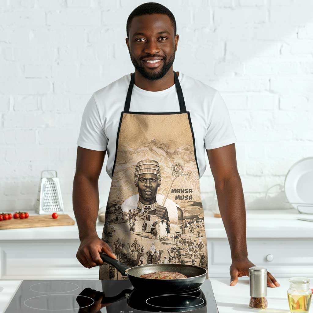 Mansa Musa Apron Sepia Map Historic Pilgrimage Empire Expedition 1324 African Royalty Legacy - Wonder Print Shop