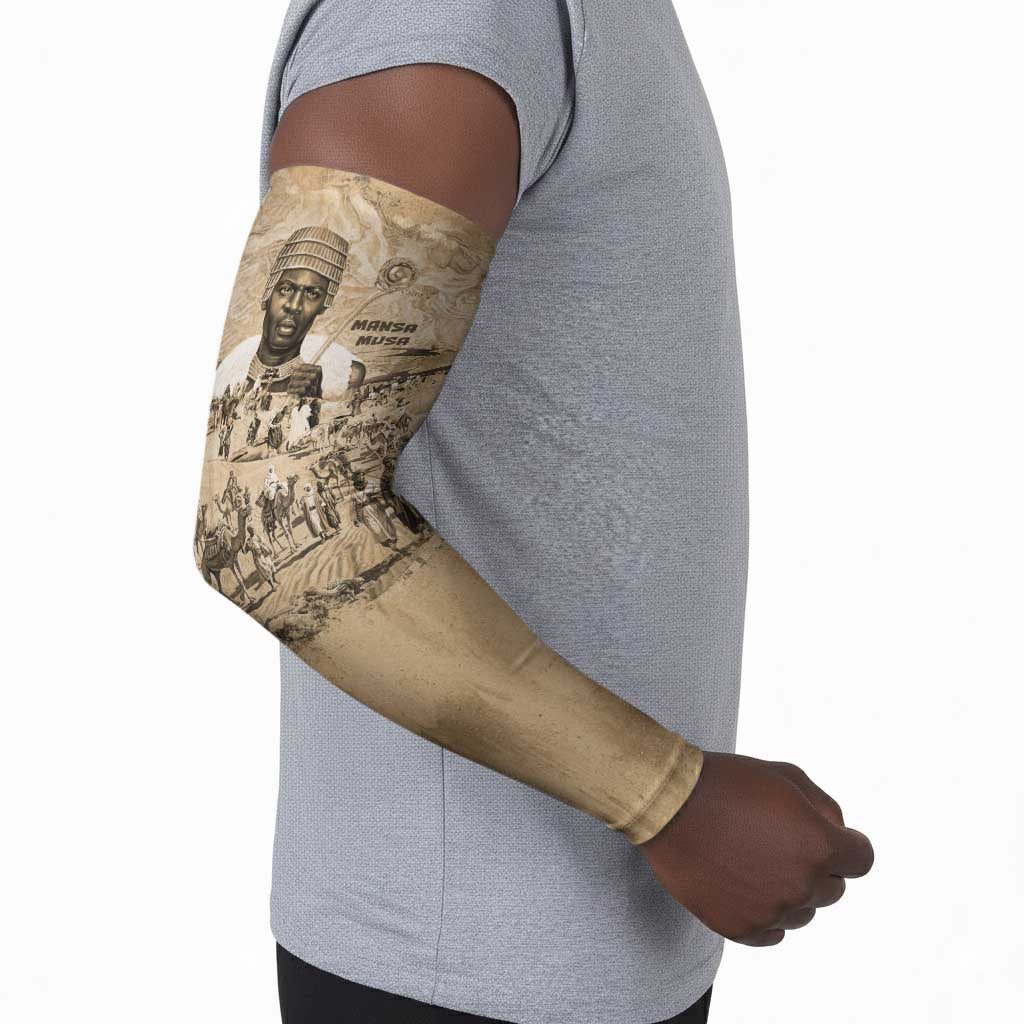 Mansa Musa Arm Sleeves Sepia Map Historic Pilgrimage Empire Expedition 1324 African Royalty Legacy - Wonder Print Shop