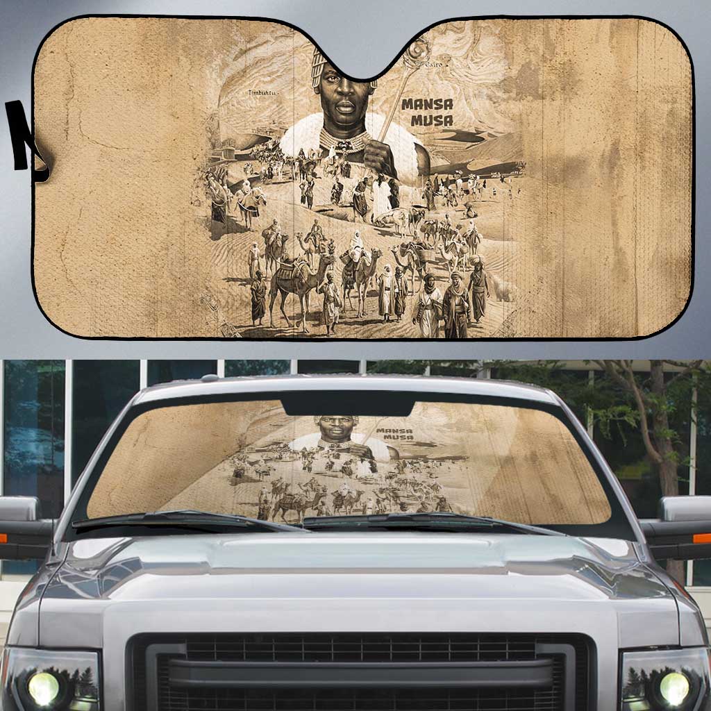 Mansa Musa Auto Sun Shade Sepia Map Historic Pilgrimage Empire Expedition 1324 African Royalty Legacy - Wonder Print Shop