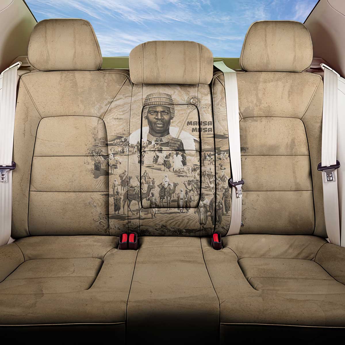 Mansa Musa Back Car Seat Cover Sepia Map Historic Pilgrimage Empire Expedition 1324 African Royalty Legacy - Wonder Print Shop