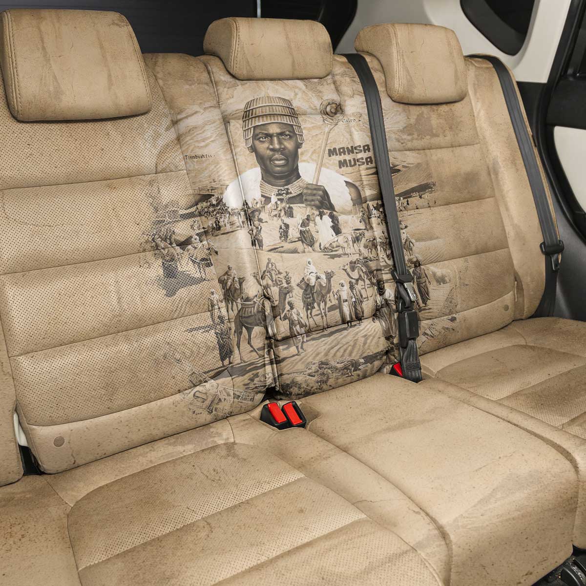 Mansa Musa Back Car Seat Cover Sepia Map Historic Pilgrimage Empire Expedition 1324 African Royalty Legacy - Wonder Print Shop