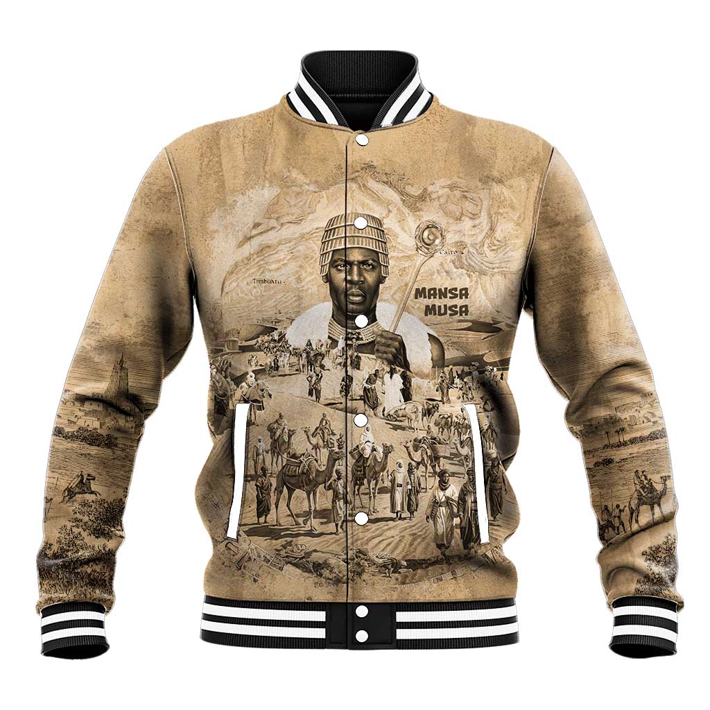 Mansa Musa Baseball Jacket Sepia Map Historic Pilgrimage Empire Expedition 1324 African Royalty Legacy - Wonder Print Shop