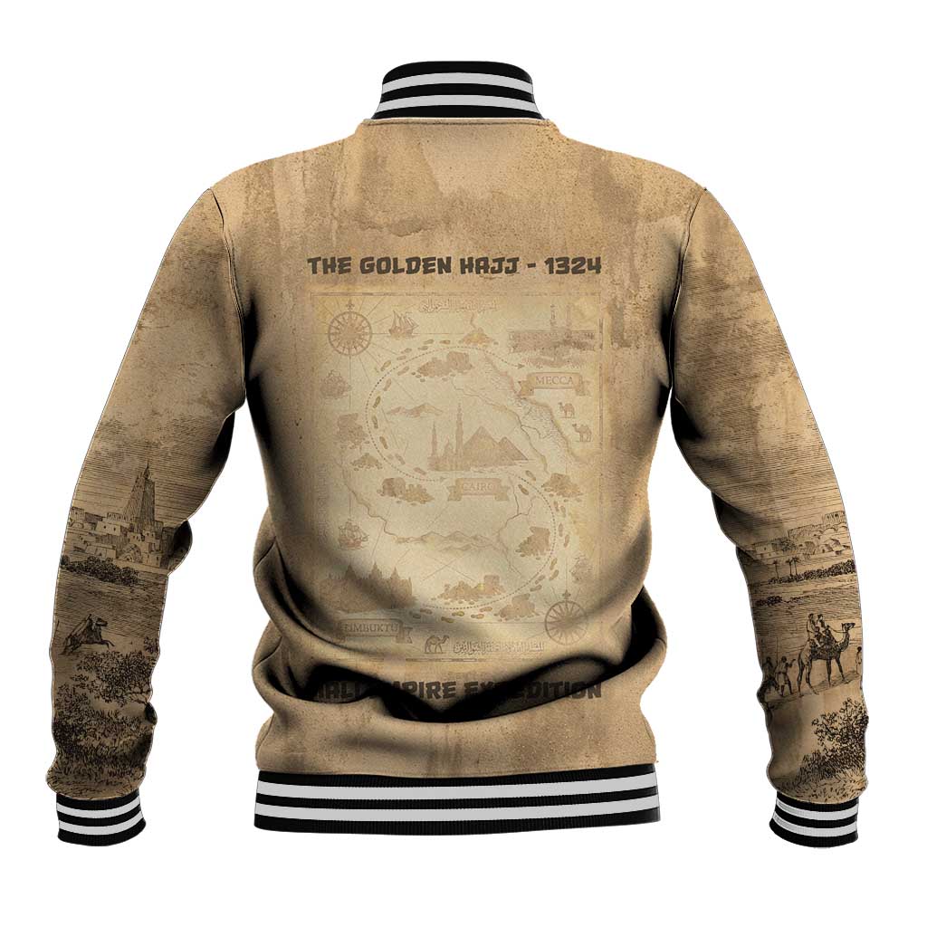 Mansa Musa Baseball Jacket Sepia Map Historic Pilgrimage Empire Expedition 1324 African Royalty Legacy - Wonder Print Shop