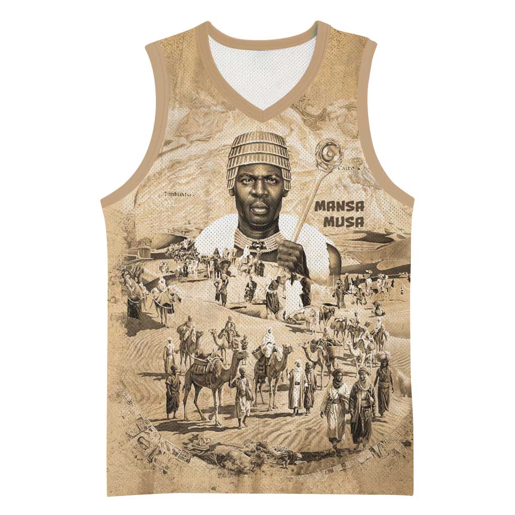 Mansa Musa Basketball Jersey Sepia Map Historic Pilgrimage Empire Expedition 1324 African Royalty Legacy - Wonder Print Shop