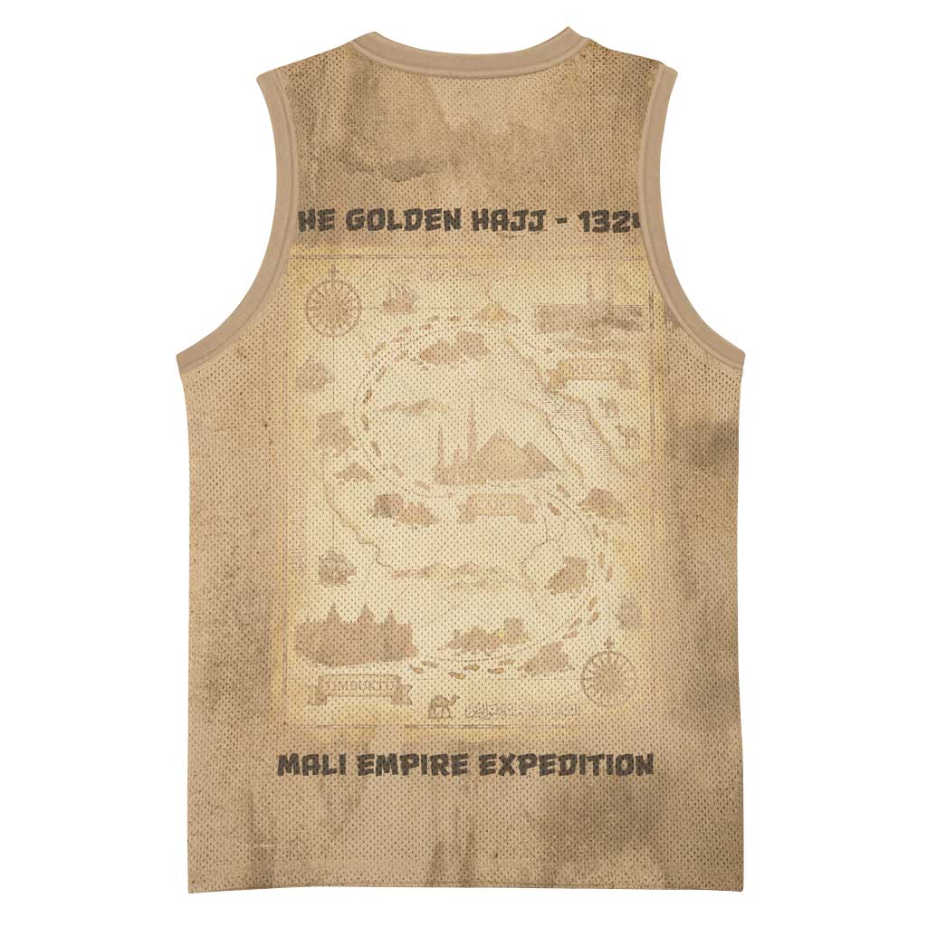 Mansa Musa Basketball Jersey Sepia Map Historic Pilgrimage Empire Expedition 1324 African Royalty Legacy - Wonder Print Shop