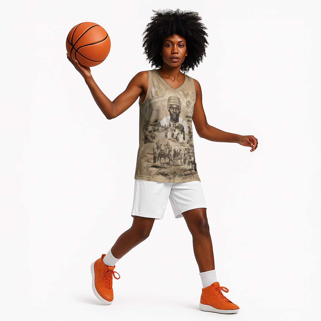 Mansa Musa Basketball Jersey Sepia Map Historic Pilgrimage Empire Expedition 1324 African Royalty Legacy - Wonder Print Shop