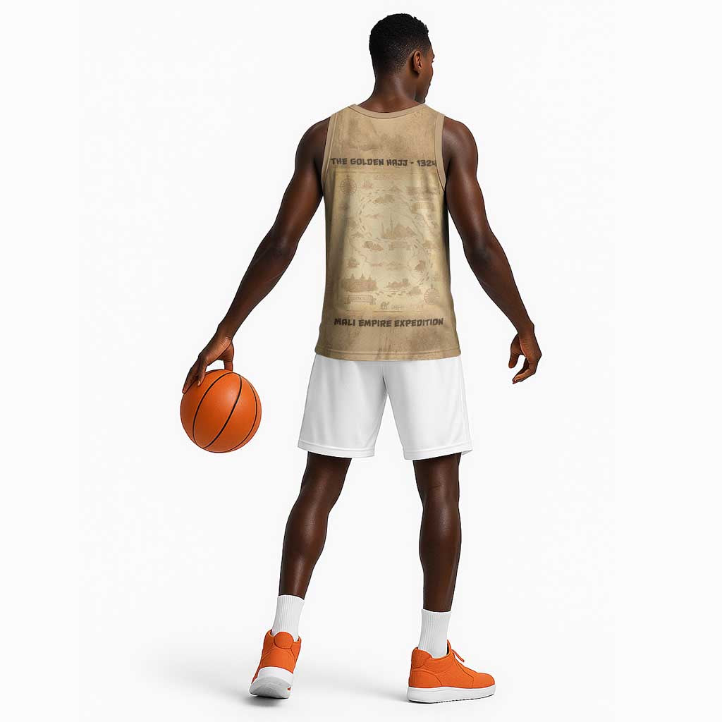 Mansa Musa Basketball Jersey Sepia Map Historic Pilgrimage Empire Expedition 1324 African Royalty Legacy - Wonder Print Shop