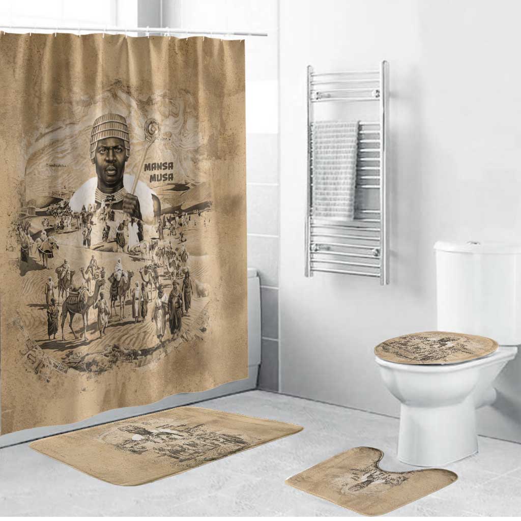 Mansa Musa Bathroom Set Sepia Map Historic Pilgrimage Empire Expedition 1324 African Royalty Legacy - Wonder Print Shop