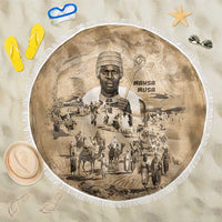 Mansa Musa Beach Blanket Sepia Map Historic Pilgrimage Empire Expedition 1324 African Royalty Legacy - Wonder Print Shop