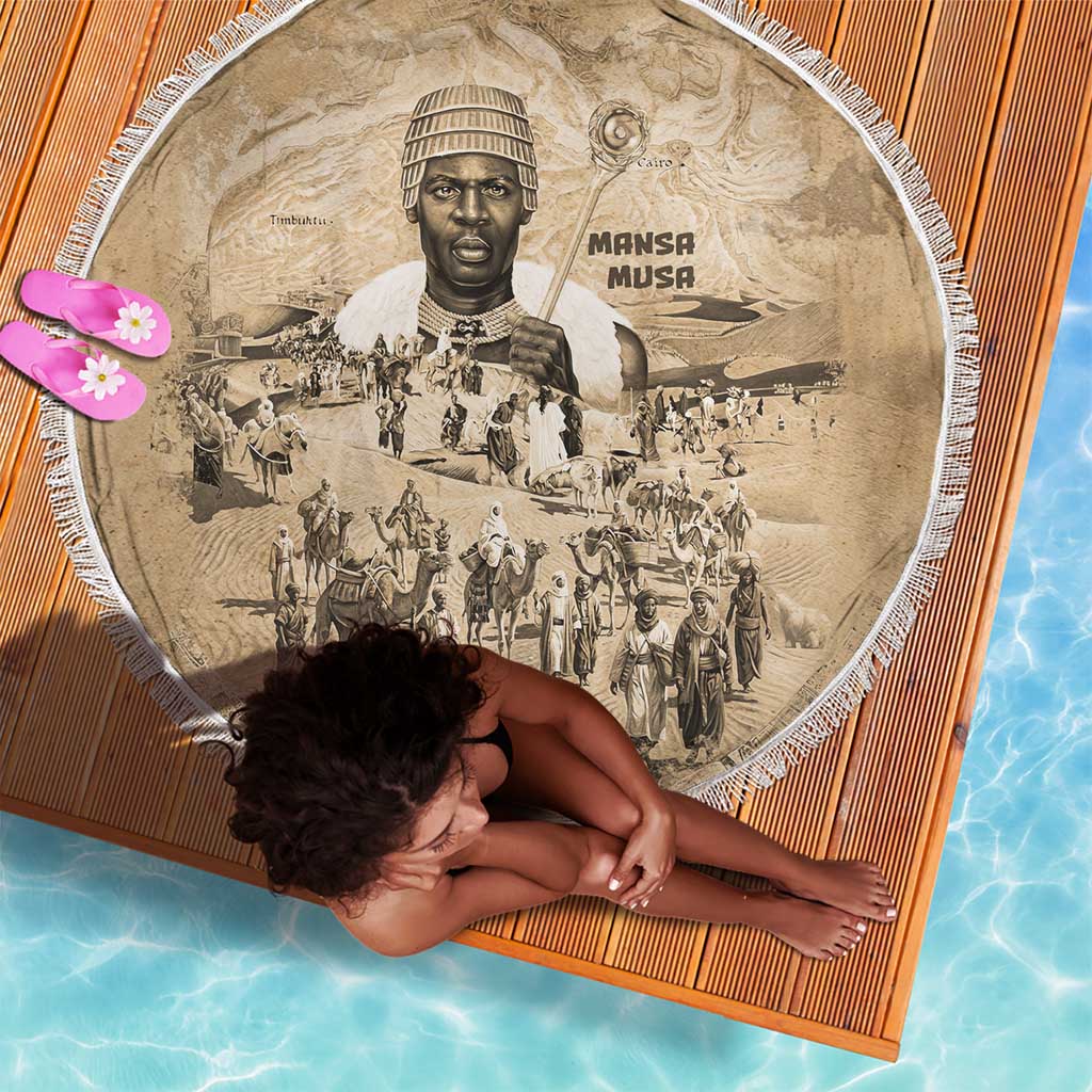 Mansa Musa Beach Blanket Sepia Map Historic Pilgrimage Empire Expedition 1324 African Royalty Legacy - Wonder Print Shop