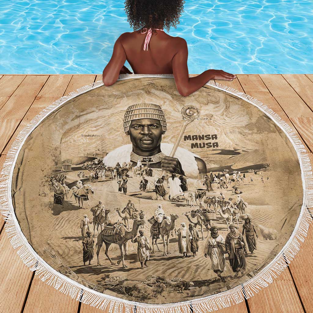 Mansa Musa Beach Blanket Sepia Map Historic Pilgrimage Empire Expedition 1324 African Royalty Legacy - Wonder Print Shop