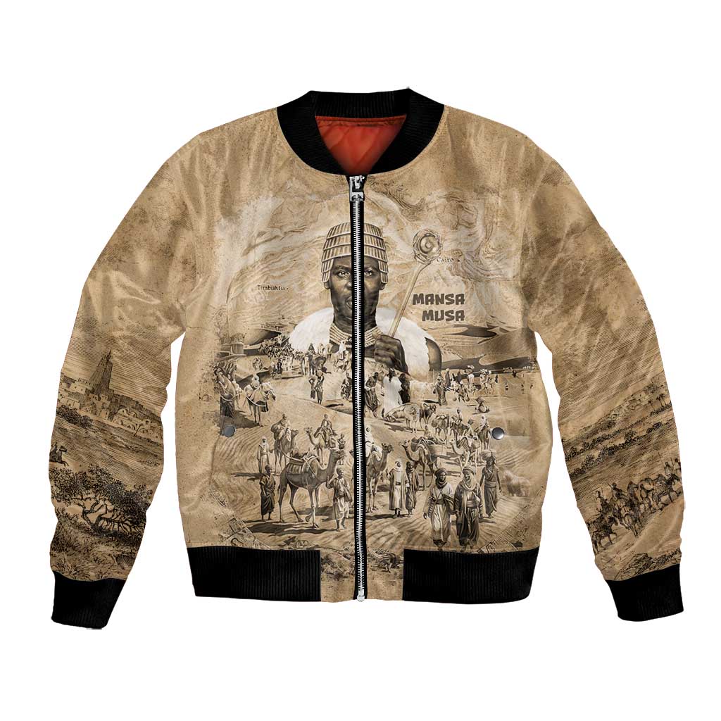 Mansa Musa Bomber Jacket Sepia Map Historic Pilgrimage Empire Expedition 1324 African Royalty Legacy - Wonder Print Shop