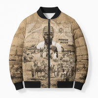 Mansa Musa Bomber Puffer Jacket Sepia Map Historic Pilgrimage Empire Expedition 1324 African Royalty Legacy - Wonder Print Shop