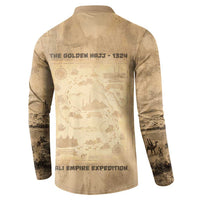 Mansa Musa Button Sweatshirt Sepia Map Historic Pilgrimage Empire Expedition 1324 African Royalty Legacy