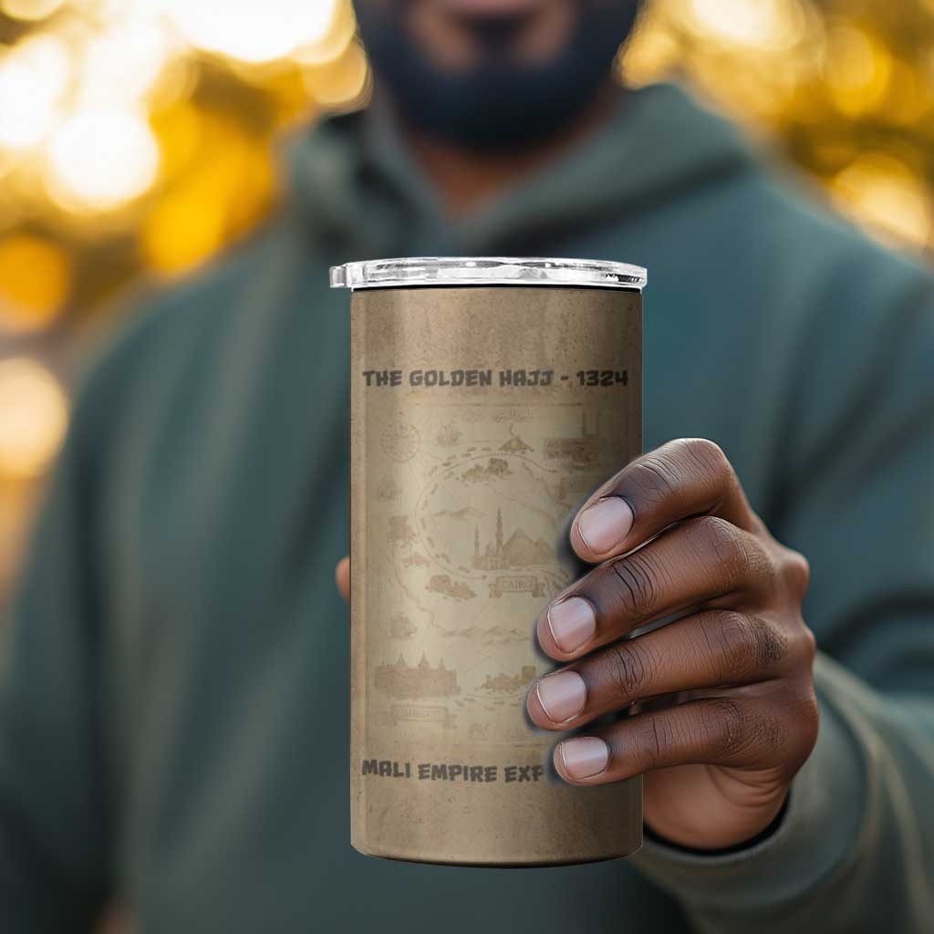 Mansa Musa 4 in 1 Can Cooler Tumbler Sepia Map Historic Pilgrimage Empire Expedition 1324 African Royalty Legacy - Wonder Print Shop