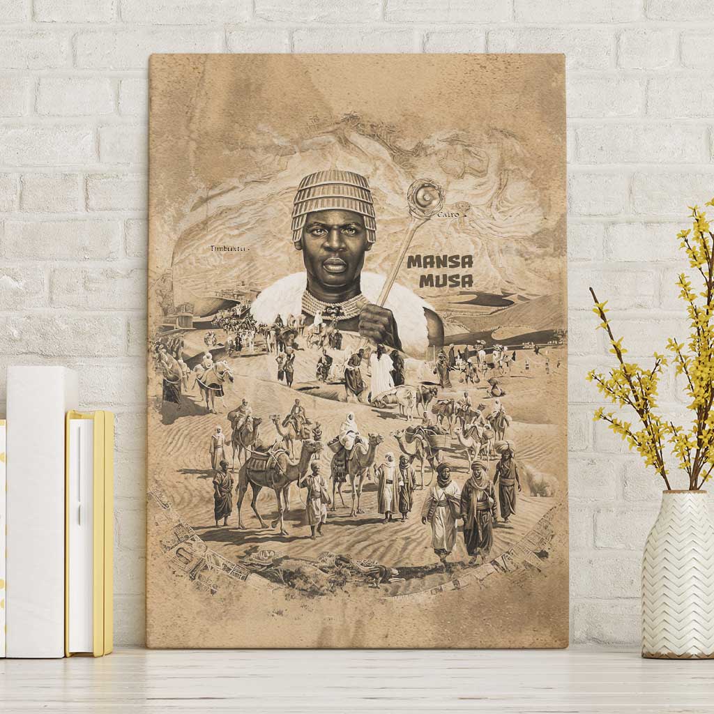 Mansa Musa Canvas Wall Art Sepia Map Historic Pilgrimage Empire Expedition 1324 African Royalty Legacy - Wonder Print Shop
