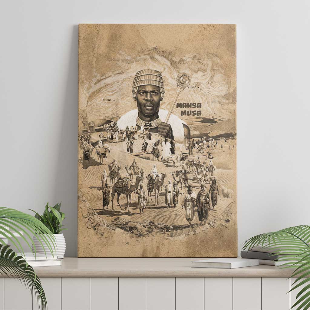 Mansa Musa Canvas Wall Art Sepia Map Historic Pilgrimage Empire Expedition 1324 African Royalty Legacy - Wonder Print Shop