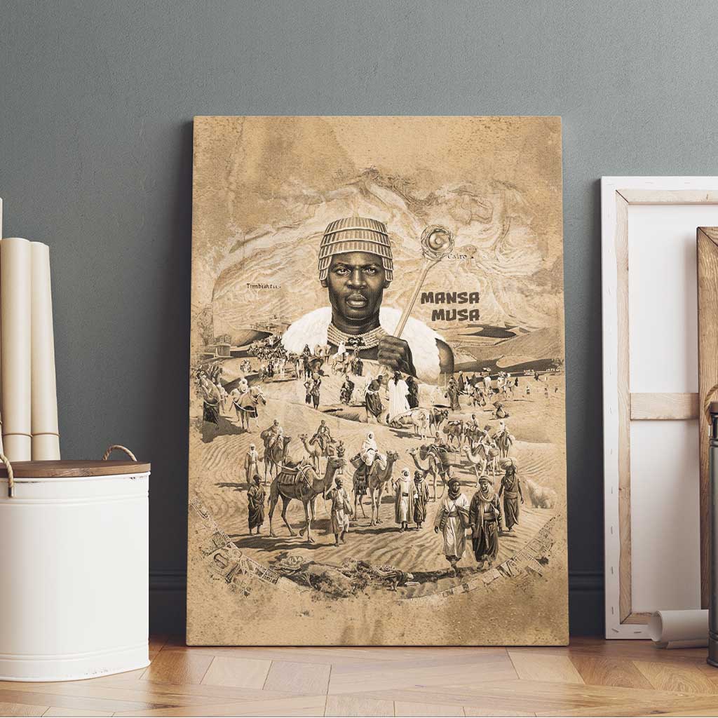 Mansa Musa Canvas Wall Art Sepia Map Historic Pilgrimage Empire Expedition 1324 African Royalty Legacy - Wonder Print Shop