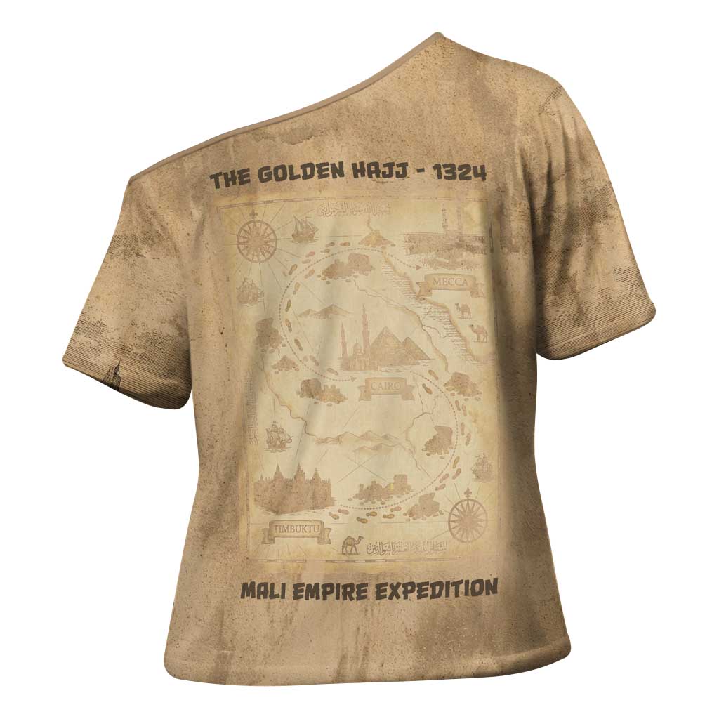 Mansa Musa Cross Shoulder Shirt Sepia Map Historic Pilgrimage Empire Expedition 1324 African Royalty Legacy - Wonder Print Shop