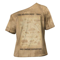 Mansa Musa Cross Shoulder Shirt Sepia Map Historic Pilgrimage Empire Expedition 1324 African Royalty Legacy - Wonder Print Shop