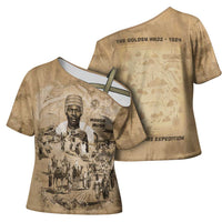 Mansa Musa Cross Shoulder Shirt Sepia Map Historic Pilgrimage Empire Expedition 1324 African Royalty Legacy - Wonder Print Shop