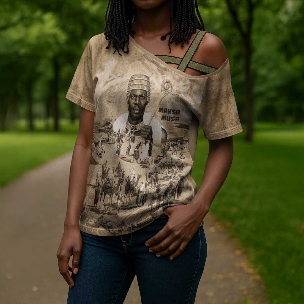 Mansa Musa Cross Shoulder Shirt Sepia Map Historic Pilgrimage Empire Expedition 1324 African Royalty Legacy - Wonder Print Shop