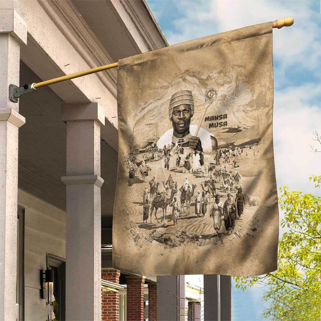 Mansa Musa Garden Flag Sepia Map Historic Pilgrimage Empire Expedition 1324 African Royalty Legacy - Wonder Print Shop
