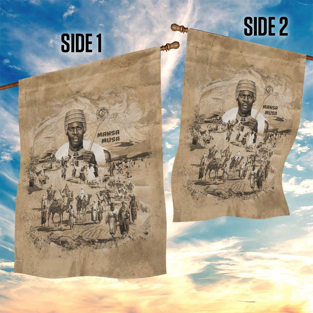 Mansa Musa Garden Flag Sepia Map Historic Pilgrimage Empire Expedition 1324 African Royalty Legacy - Wonder Print Shop